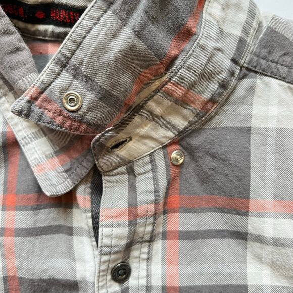Lightweight Harley Davidson Embroidered Plaid Flannel Shirt Button Gray Orange - Picture 8 of 11
